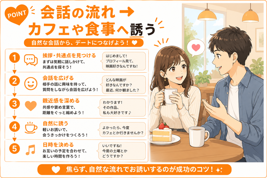 イククル 会話の流れ→カフェや食事へ誘う