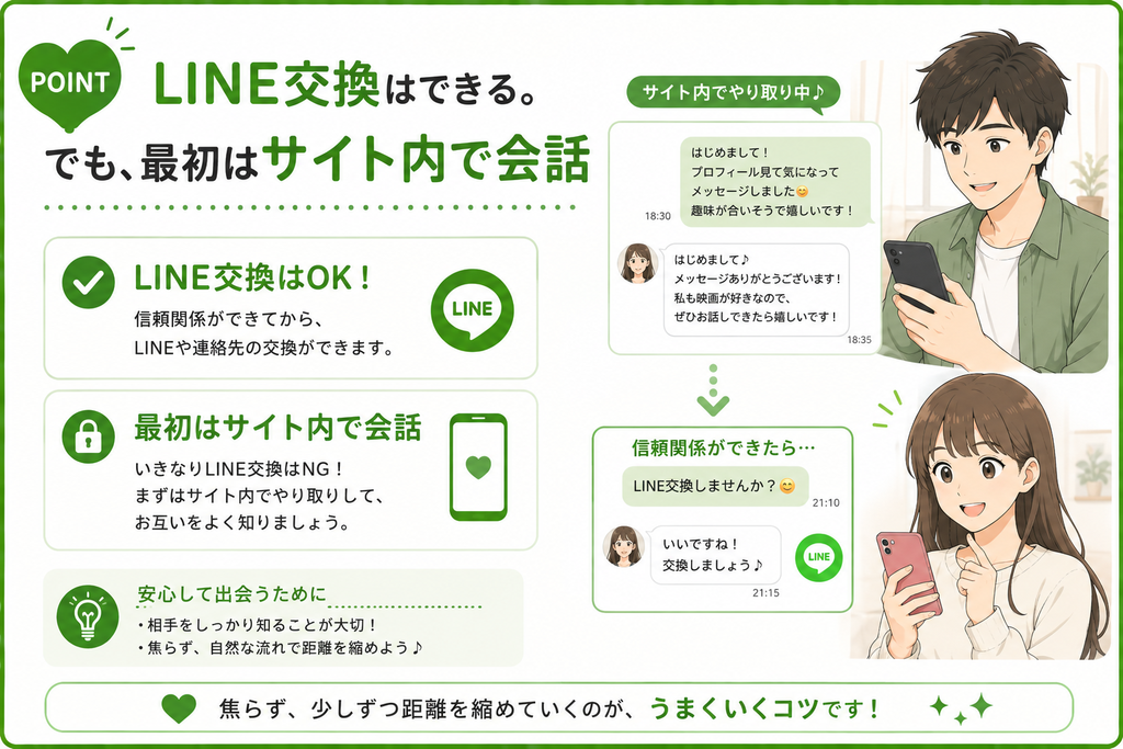 ハッピーメール LINE交換はできる。でも最初はサイト内で会話