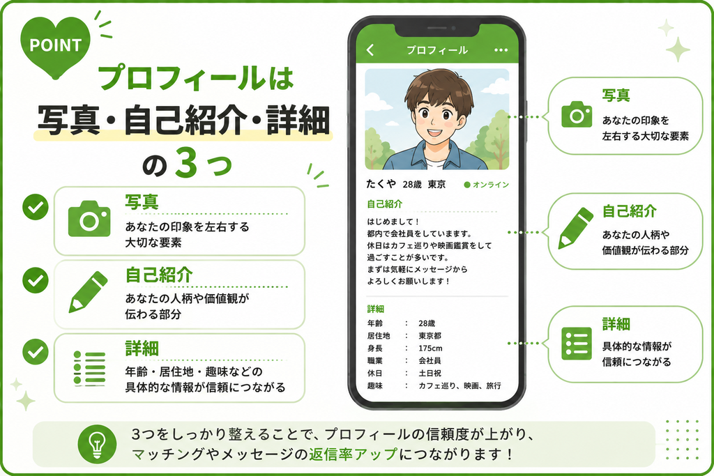ハッピーメール プロフィールは写真・自己紹介・詳細の3つ