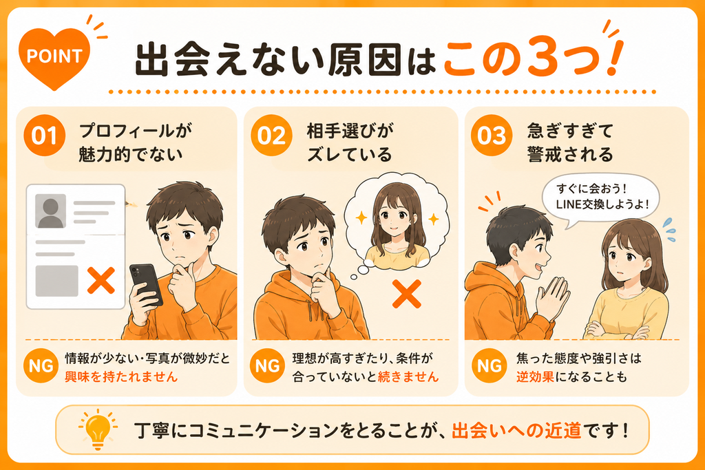 イククル　出会えない原因はプロフィール・相手選び・急ぎすぎ