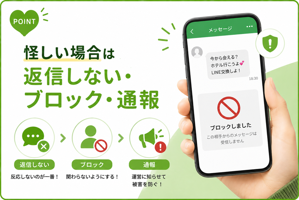 ハッピーメール　怪しい場合は返信しない・ブロック・通報