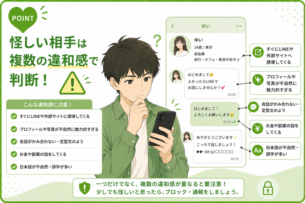 ハッピーメール 怪しい相手は複数の違和感で判断