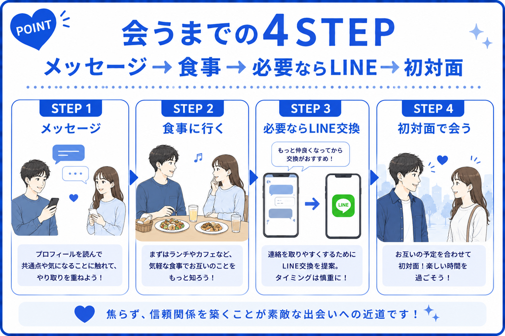YYC メッセージ→食事→必要ならLINE→初対面
