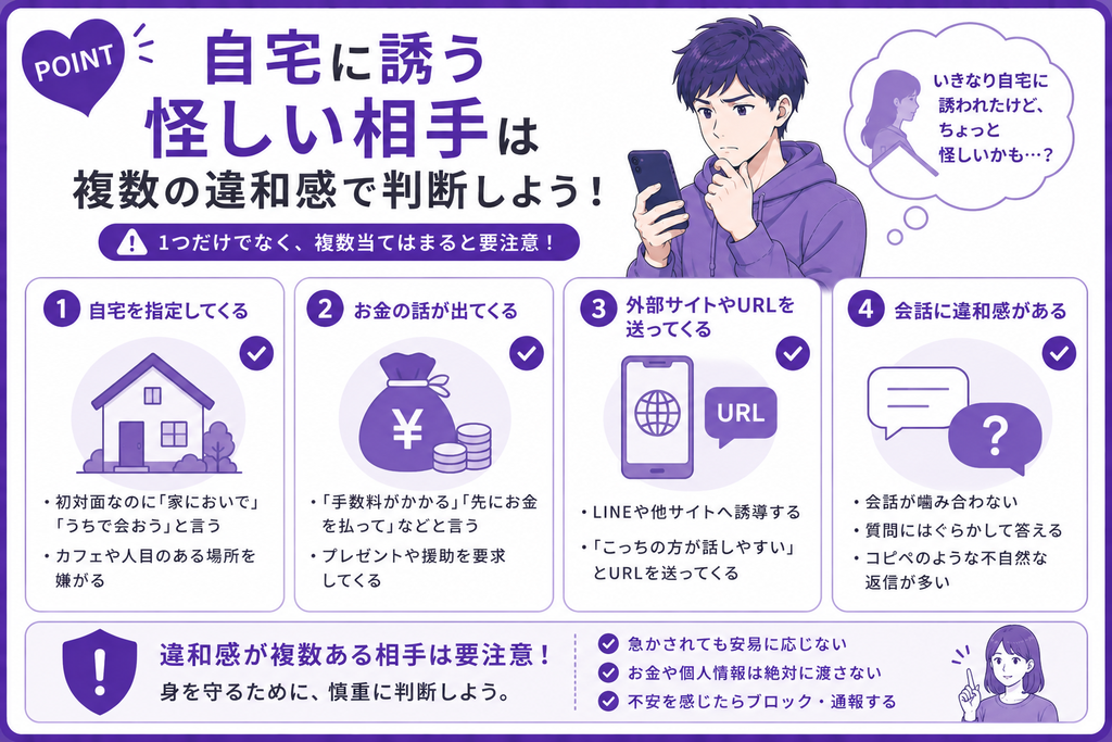 ワクワクメール 自宅に誘う怪しい相手は複数の違和感で判断