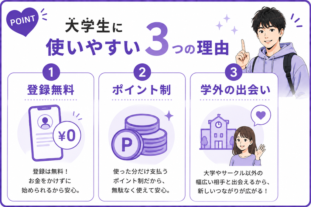 ワクワクメール 大学生に使いやすい3つの理由