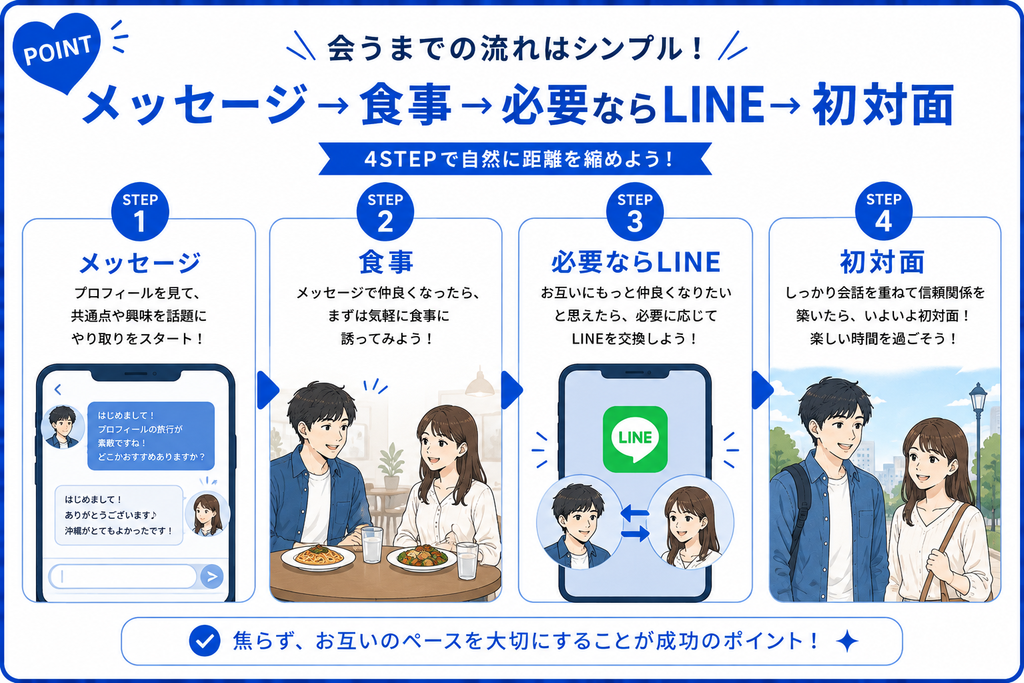 YYC メッセージ→食事→必要ならLINE→初対面