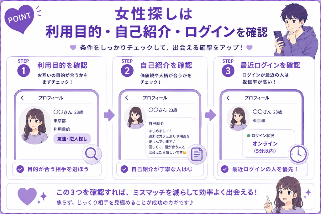 ワクワクメール 女性探しは利用目的・自己紹介・ログインを確認