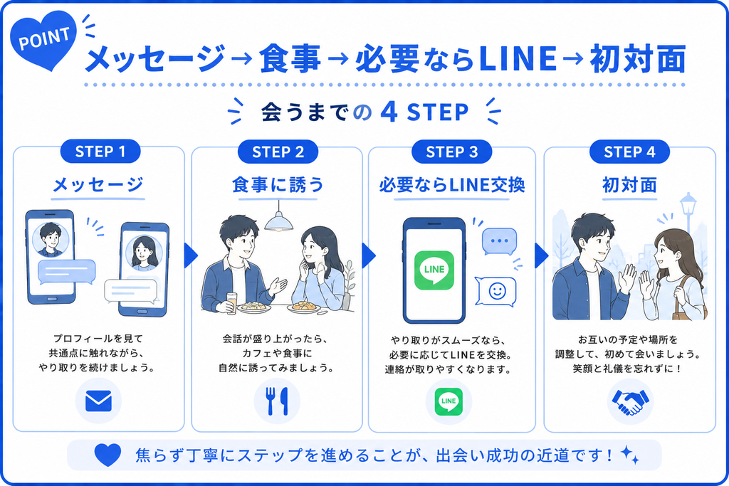 YYC メッセージ→食事→必要ならLINE→初対面